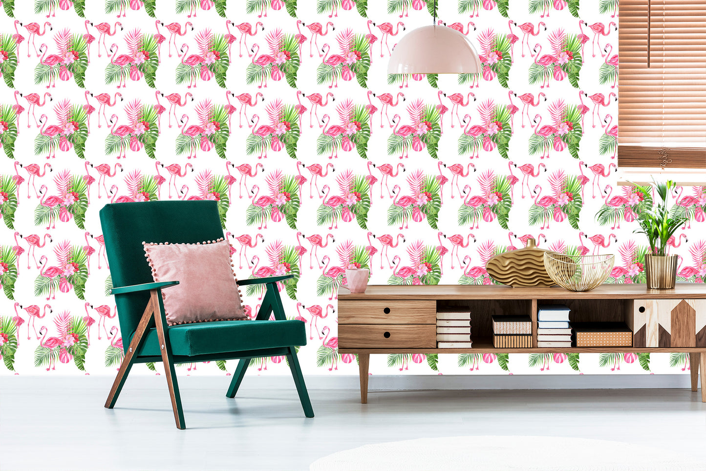 Wallpaper For The Salon Flamingos Flowers Greenery
