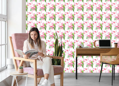 Wallpaper For The Salon Flamingos Flowers Greenery