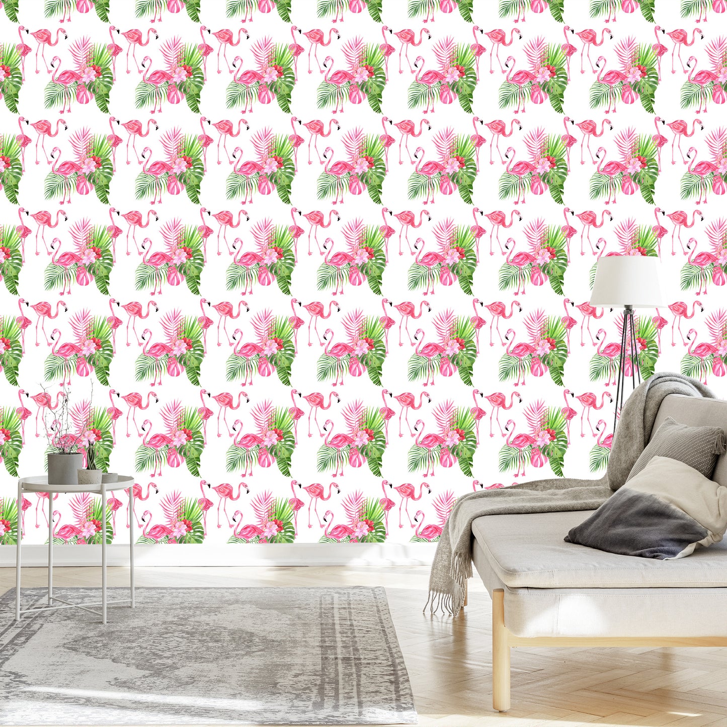 Wallpaper For The Salon Flamingos Flowers Greenery