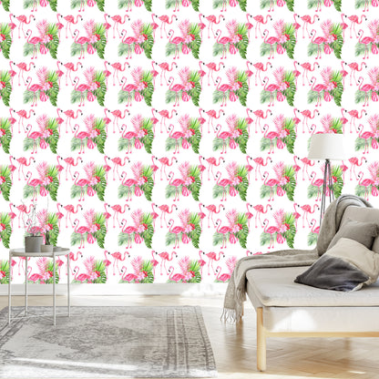 Wallpaper For The Salon Flamingos Flowers Greenery
