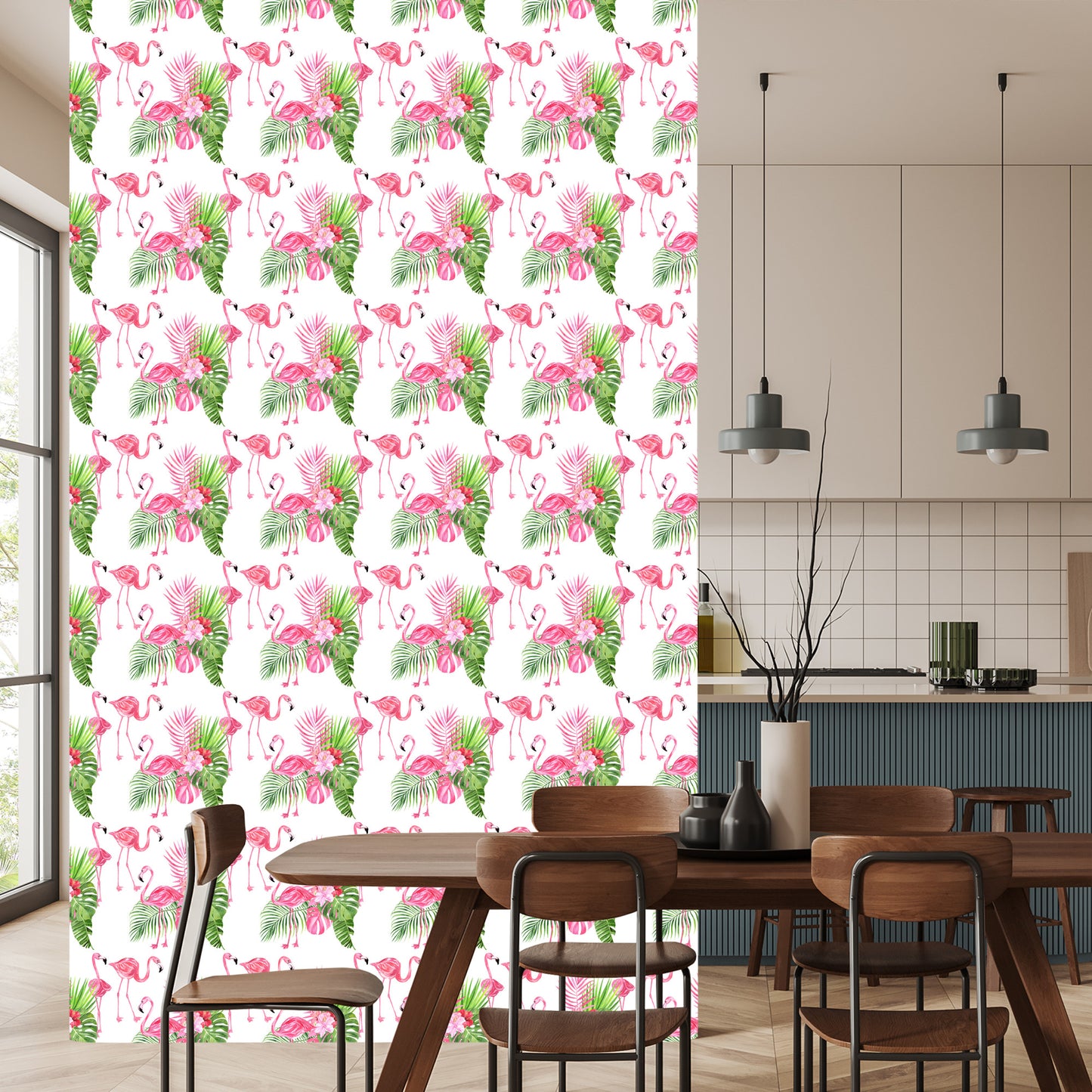 Wallpaper For The Salon Flamingos Flowers Greenery