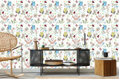 Wallpaper Owls And Ladybirds