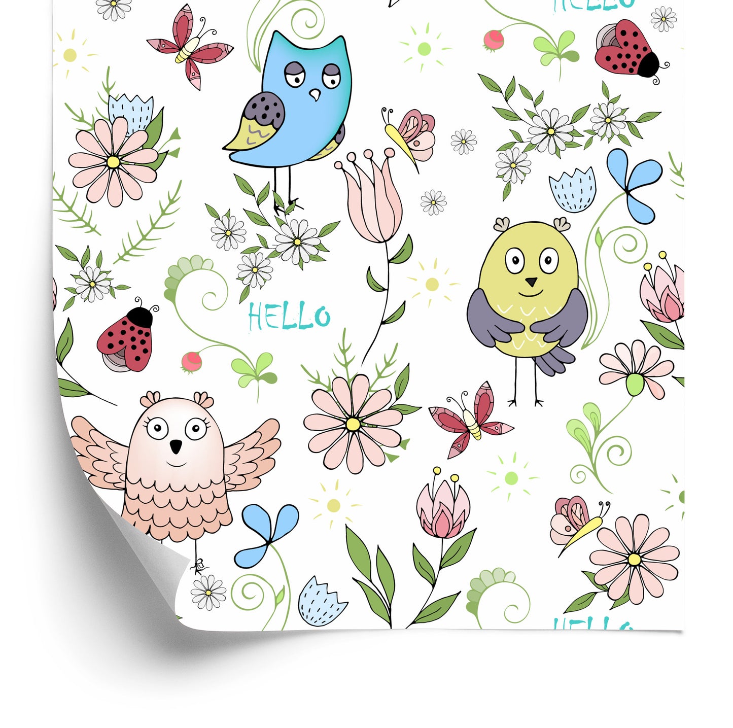 Wallpaper Owls And Ladybirds