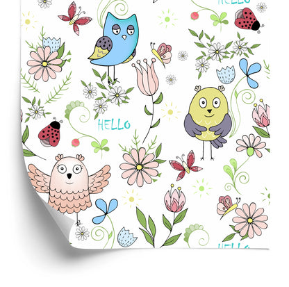 Wallpaper Owls And Ladybirds