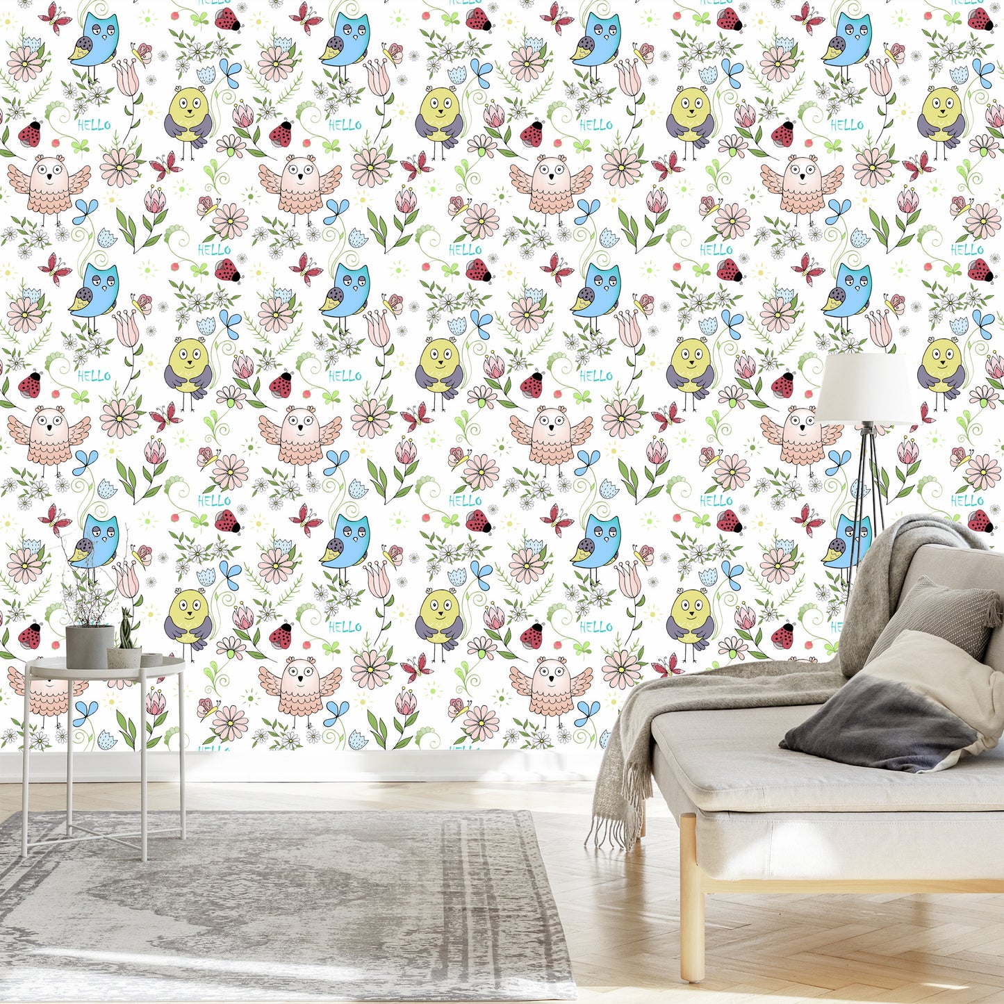 Wallpaper Owls And Ladybirds