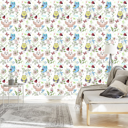 Wallpaper Owls And Ladybirds