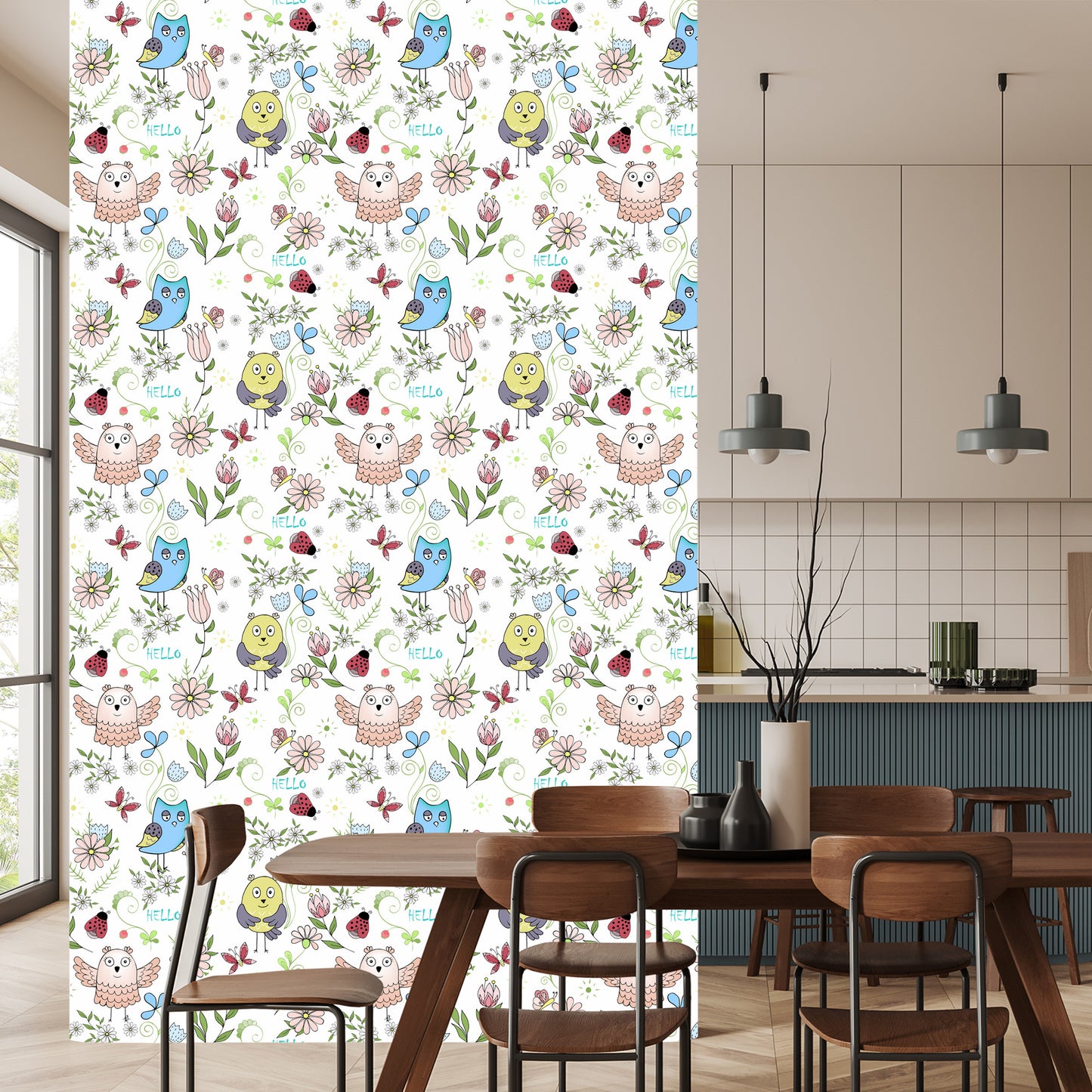Wallpaper Owls And Ladybirds