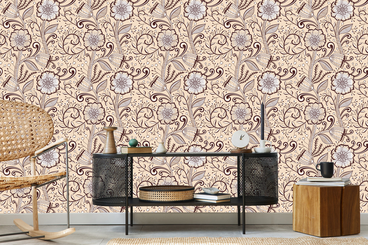 Wallpaper Beautiful Flowers In Retro Style