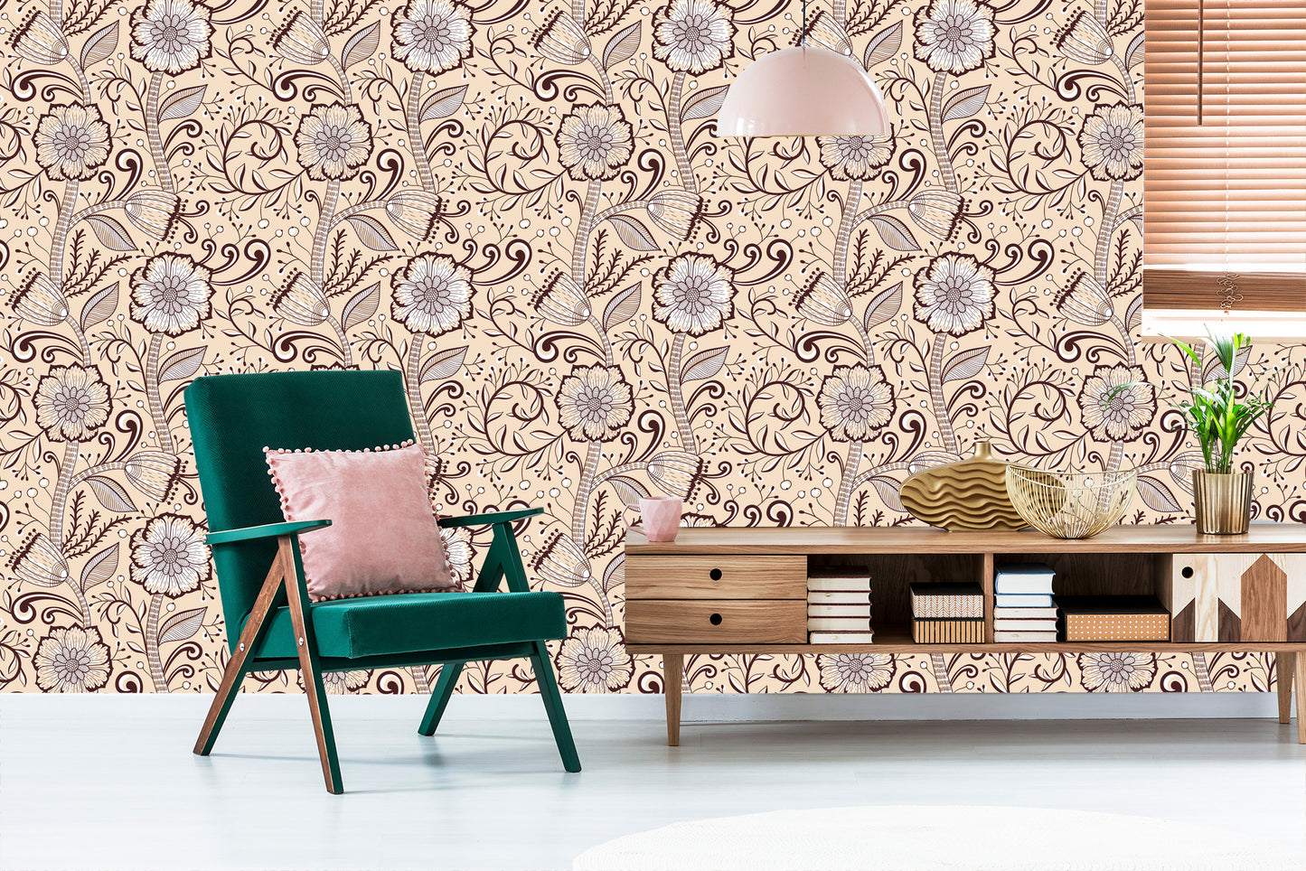 Wallpaper Beautiful Flowers In Retro Style