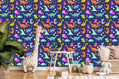 Wallpaper Rainbow Cacti Dinosaurs For Children's Room