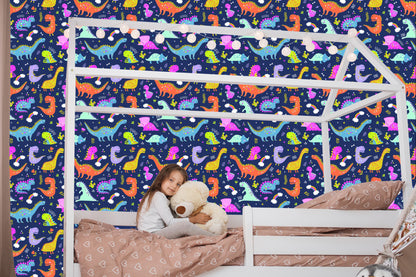 Wallpaper Rainbow Cacti Dinosaurs For Children's Room