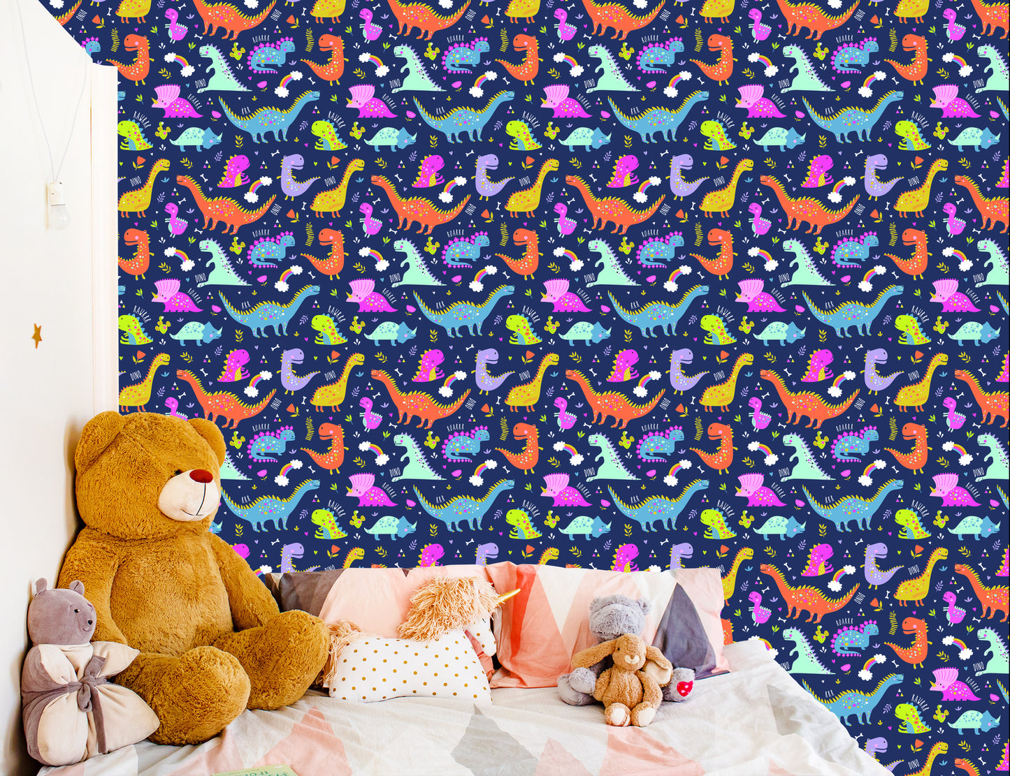 Wallpaper Rainbow Cacti Dinosaurs For Children's Room