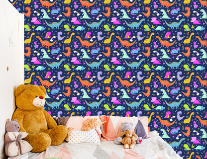 Wallpaper Rainbow Cacti Dinosaurs For Children's Room