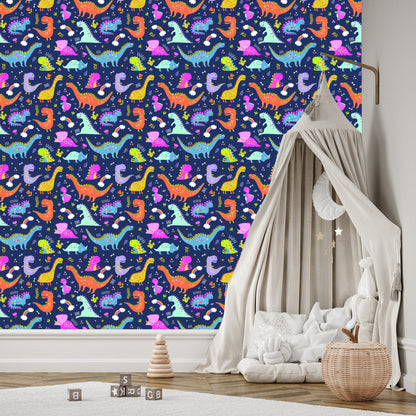 Wallpaper Rainbow Cacti Dinosaurs For Children's Room