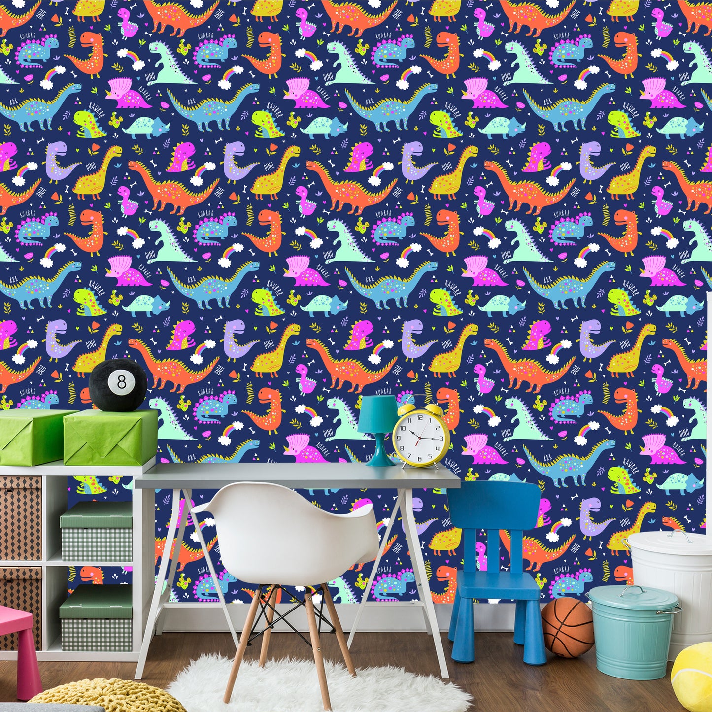 Wallpaper Rainbow Cacti Dinosaurs For Children's Room
