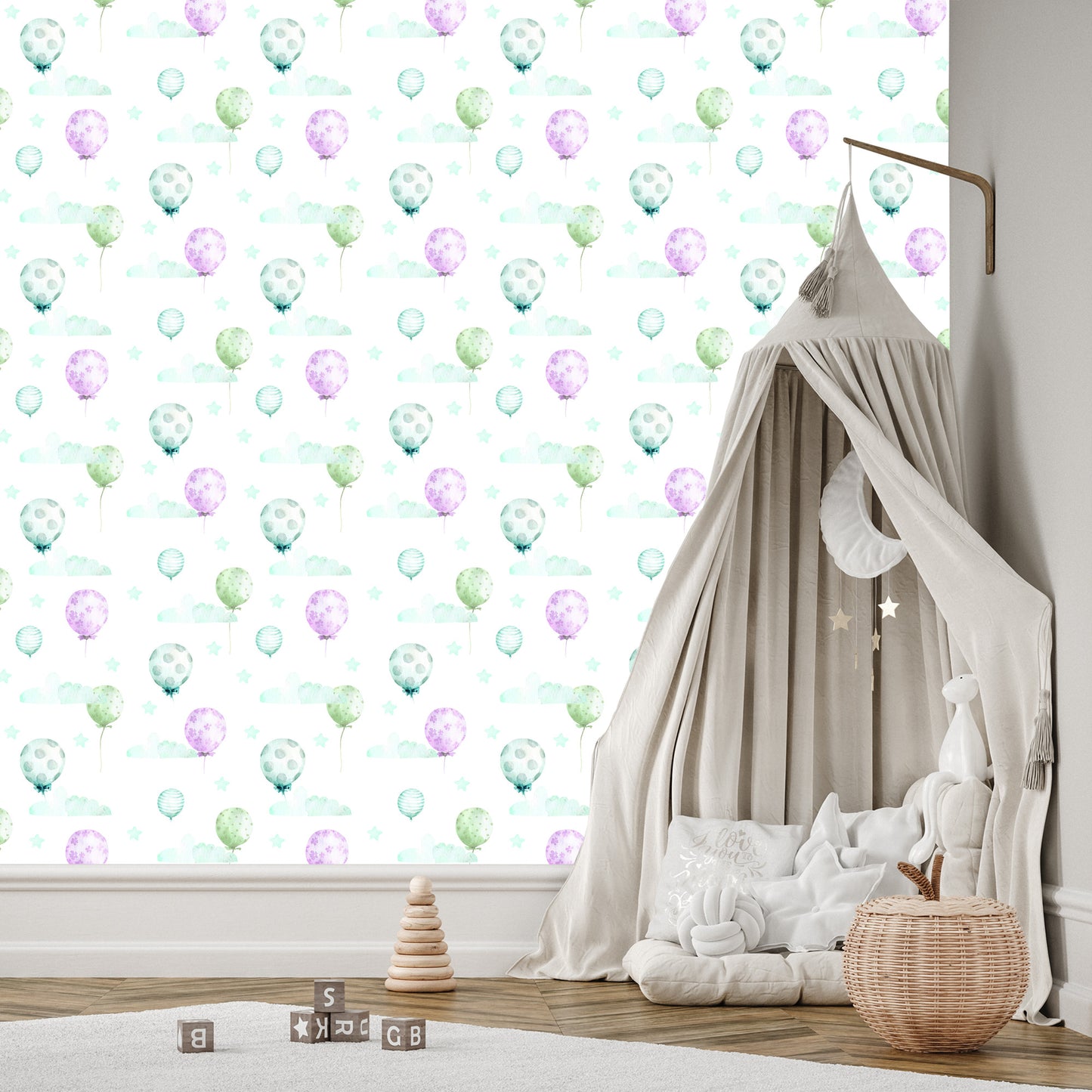 Wallpaper Pastel Balloons Against The Stars Background