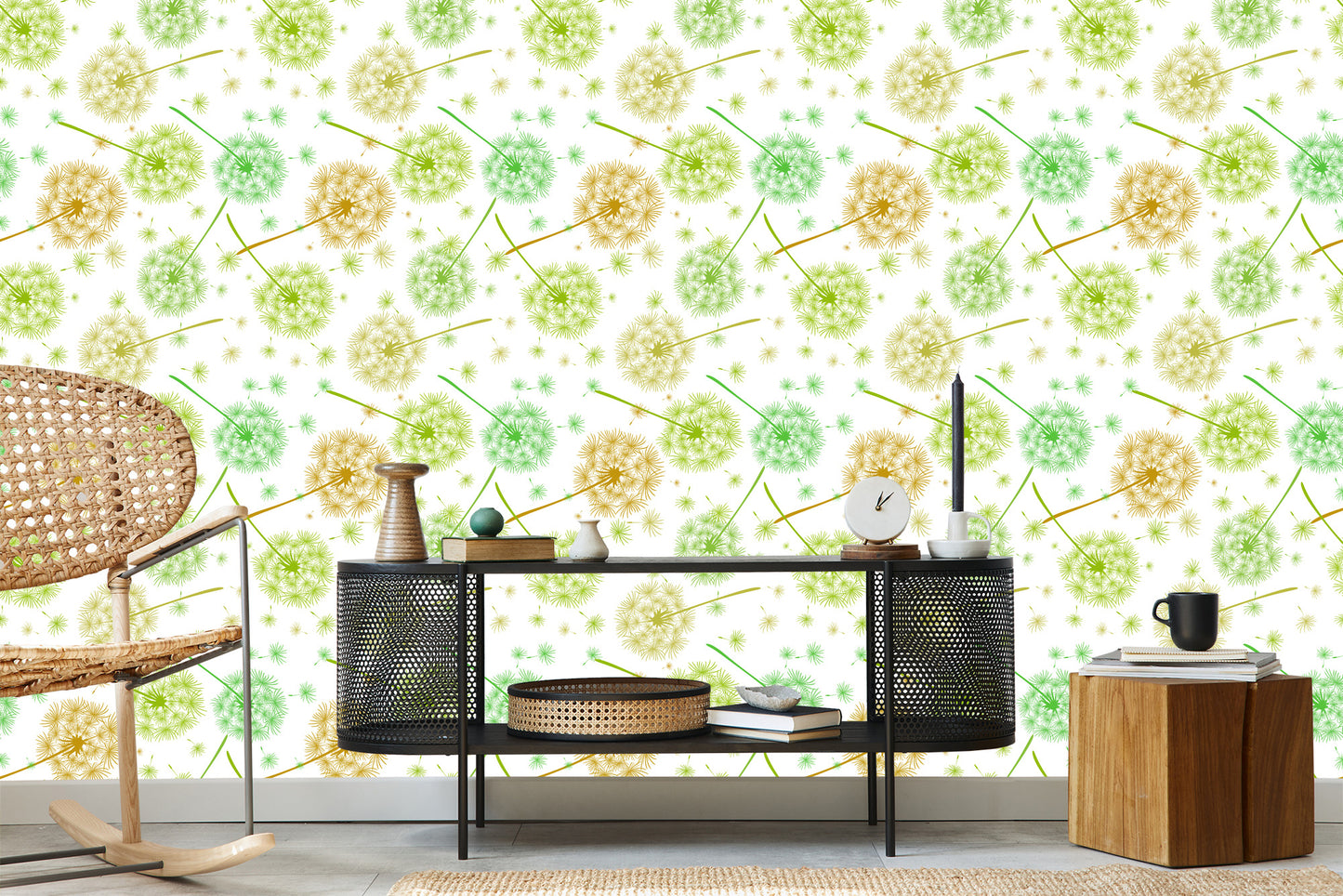 Wallpaper Green-Yellow Dandelions