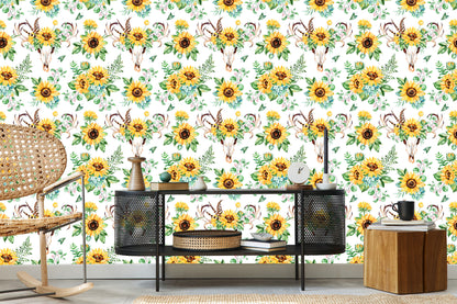 Wallpaper Boho Style Sunflowers