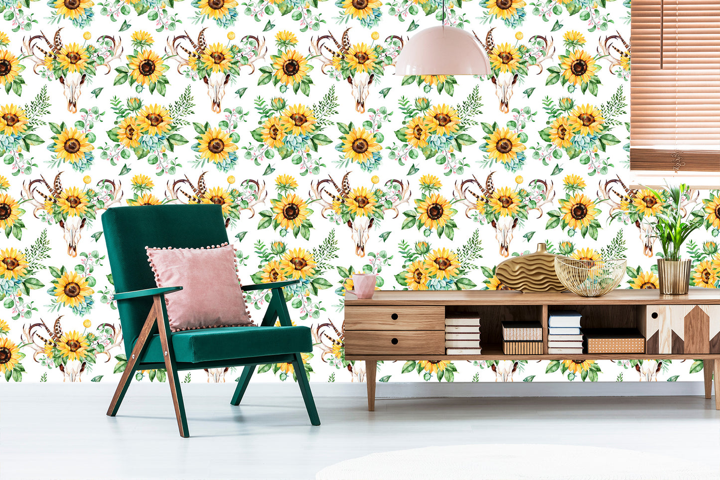 Wallpaper Boho Style Sunflowers