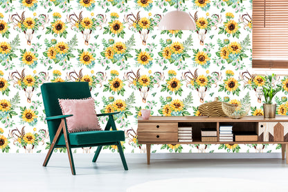 Wallpaper Boho Style Sunflowers