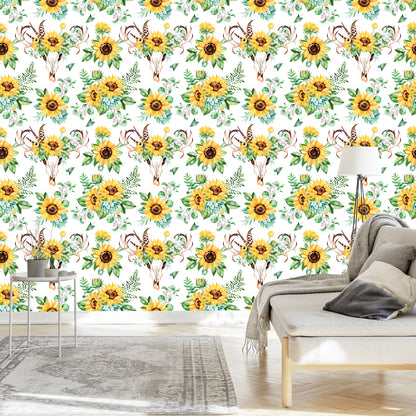 Wallpaper Boho Style Sunflowers