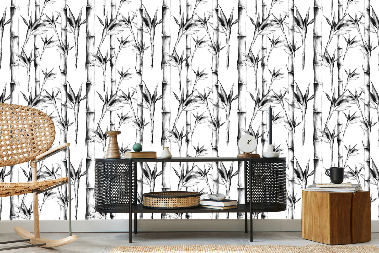 Wallpaper Black And White Bamboo Forest