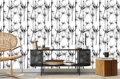 Wallpaper Black And White Bamboo Forest