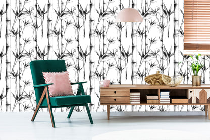 Wallpaper Black And White Bamboo Forest