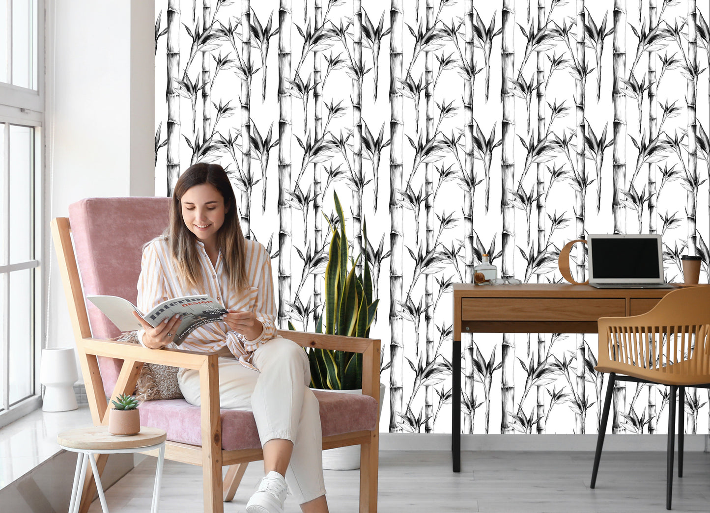 Wallpaper Black And White Bamboo Forest
