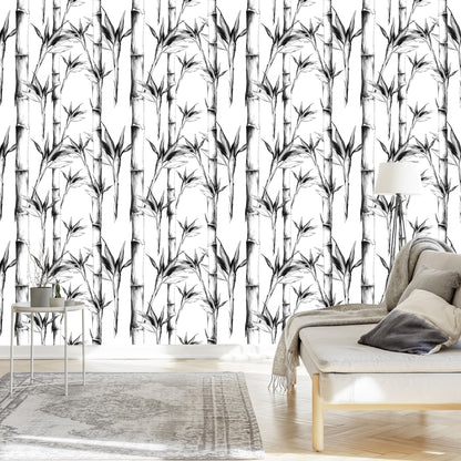Wallpaper Black And White Bamboo Forest