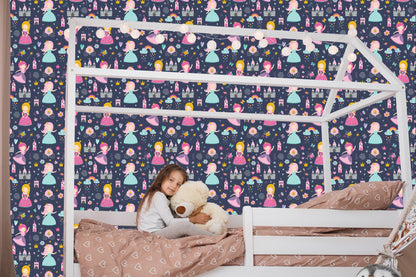 Wallpaper For Children. Rainbow Clouds. Princesses From A Fairy Tale