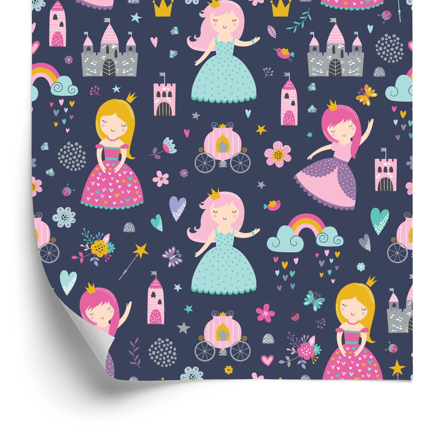 Wallpaper For Children. Rainbow Clouds. Princesses From A Fairy Tale