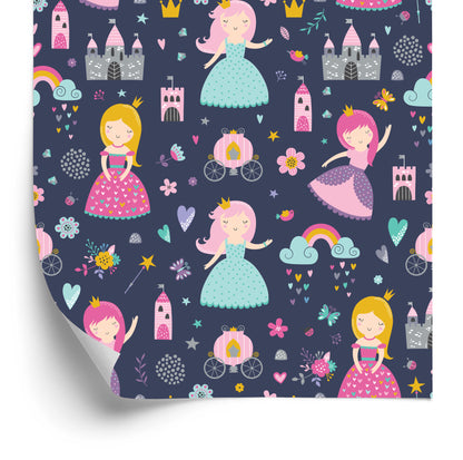 Wallpaper For Children. Rainbow Clouds. Princesses From A Fairy Tale