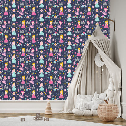 Wallpaper For Children. Rainbow Clouds. Princesses From A Fairy Tale