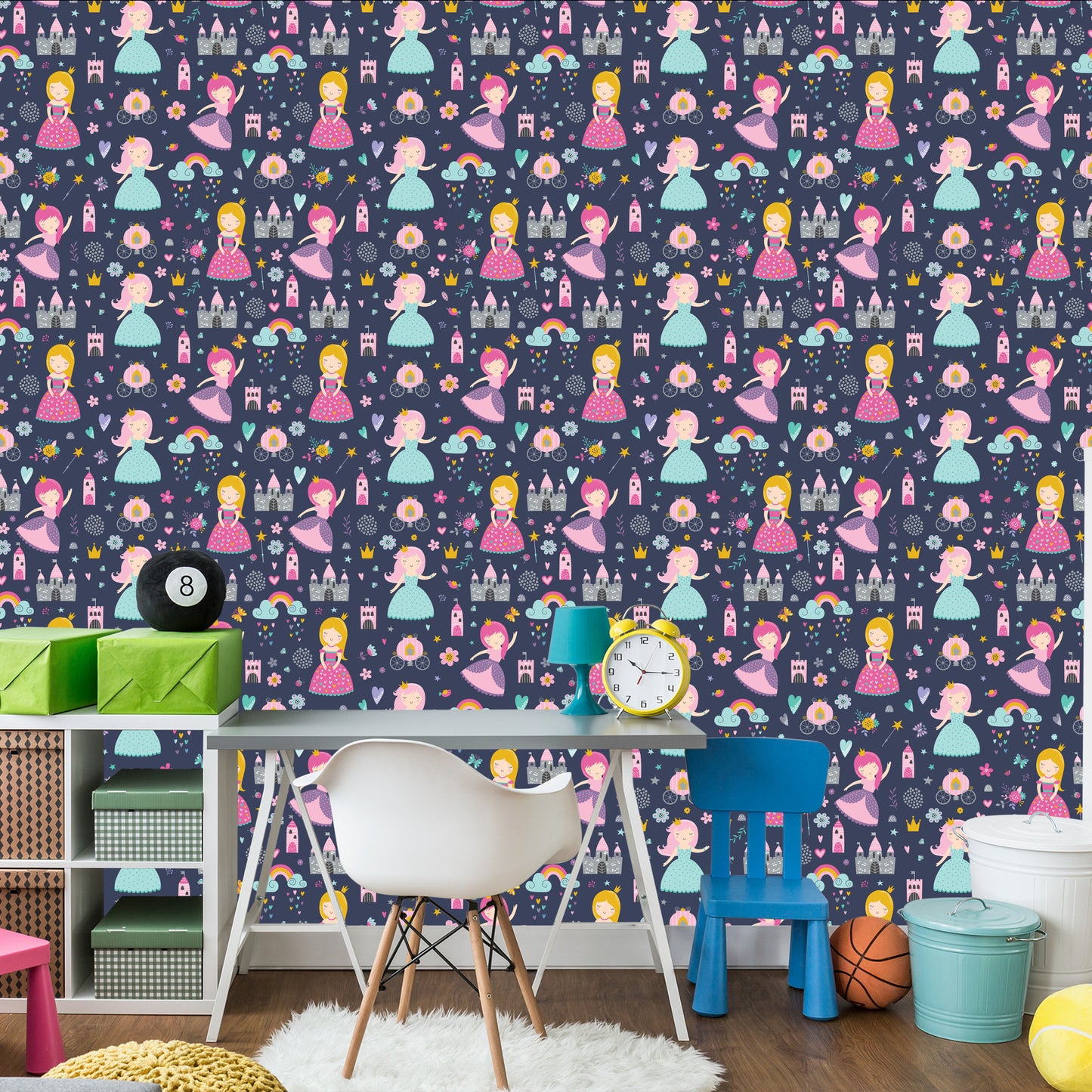 Wallpaper For Children. Rainbow Clouds. Princesses From A Fairy Tale