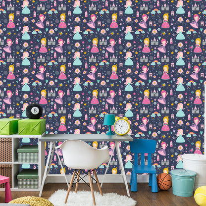 Wallpaper For Children. Rainbow Clouds. Princesses From A Fairy Tale