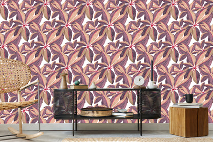 Wallpaper Painted Leaves With Red Twigs