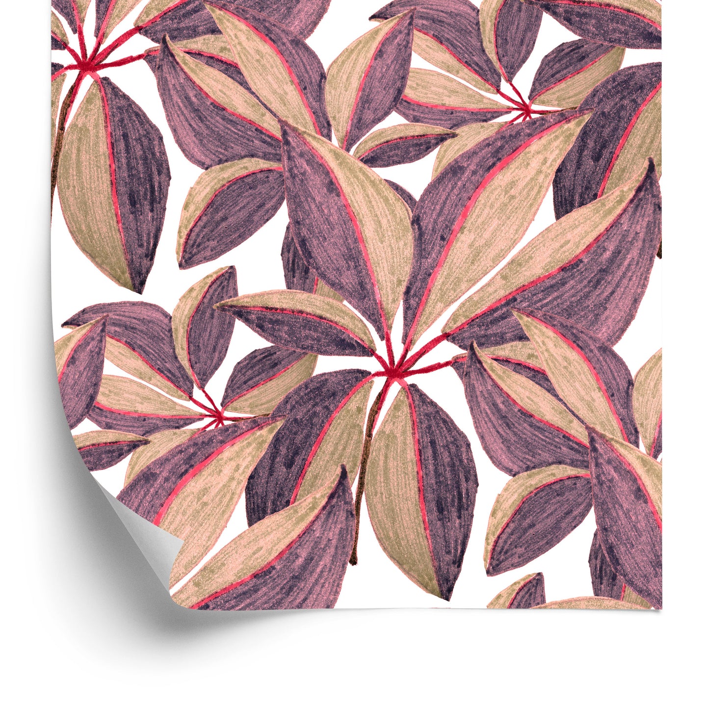 Wallpaper Painted Leaves With Red Twigs
