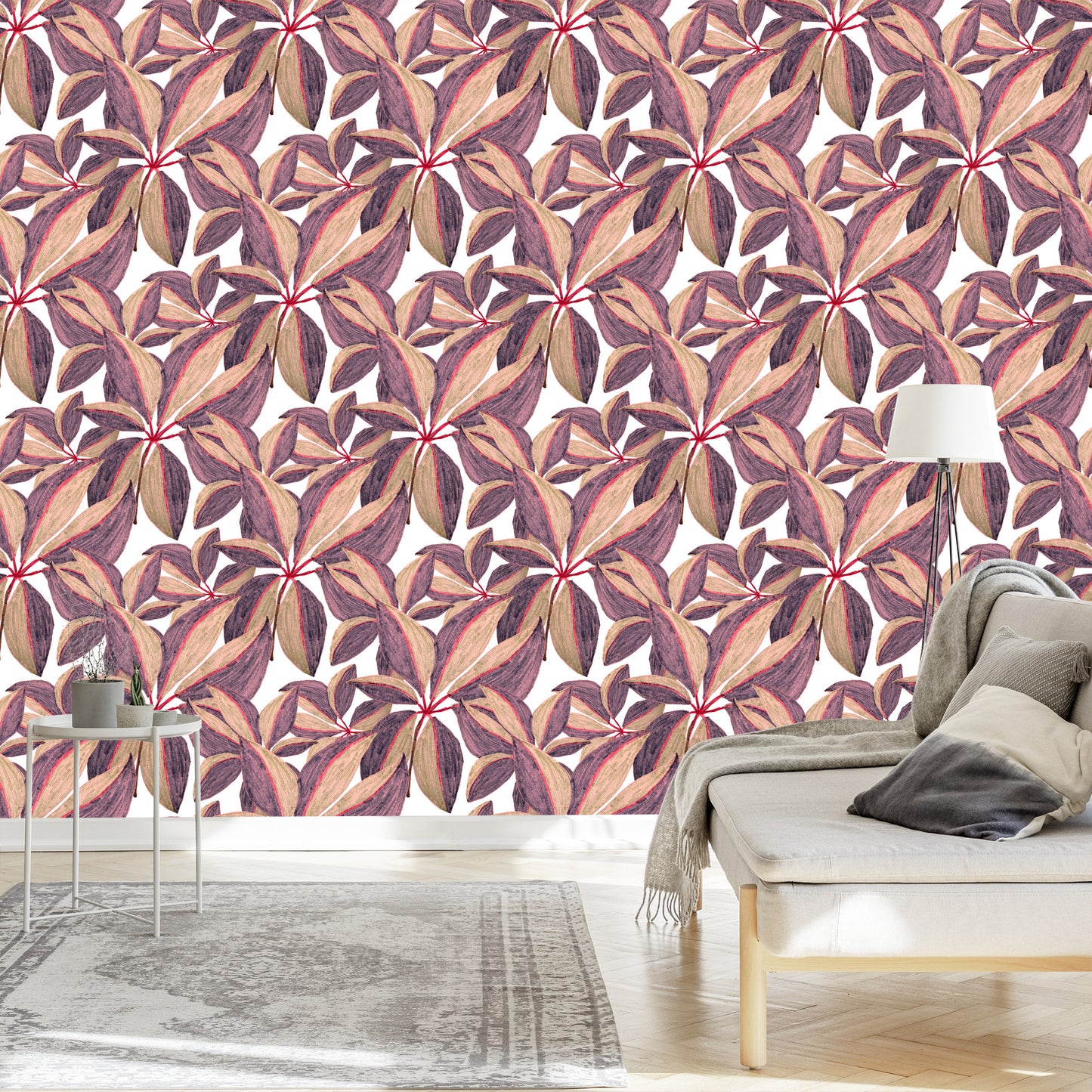 Wallpaper Painted Leaves With Red Twigs