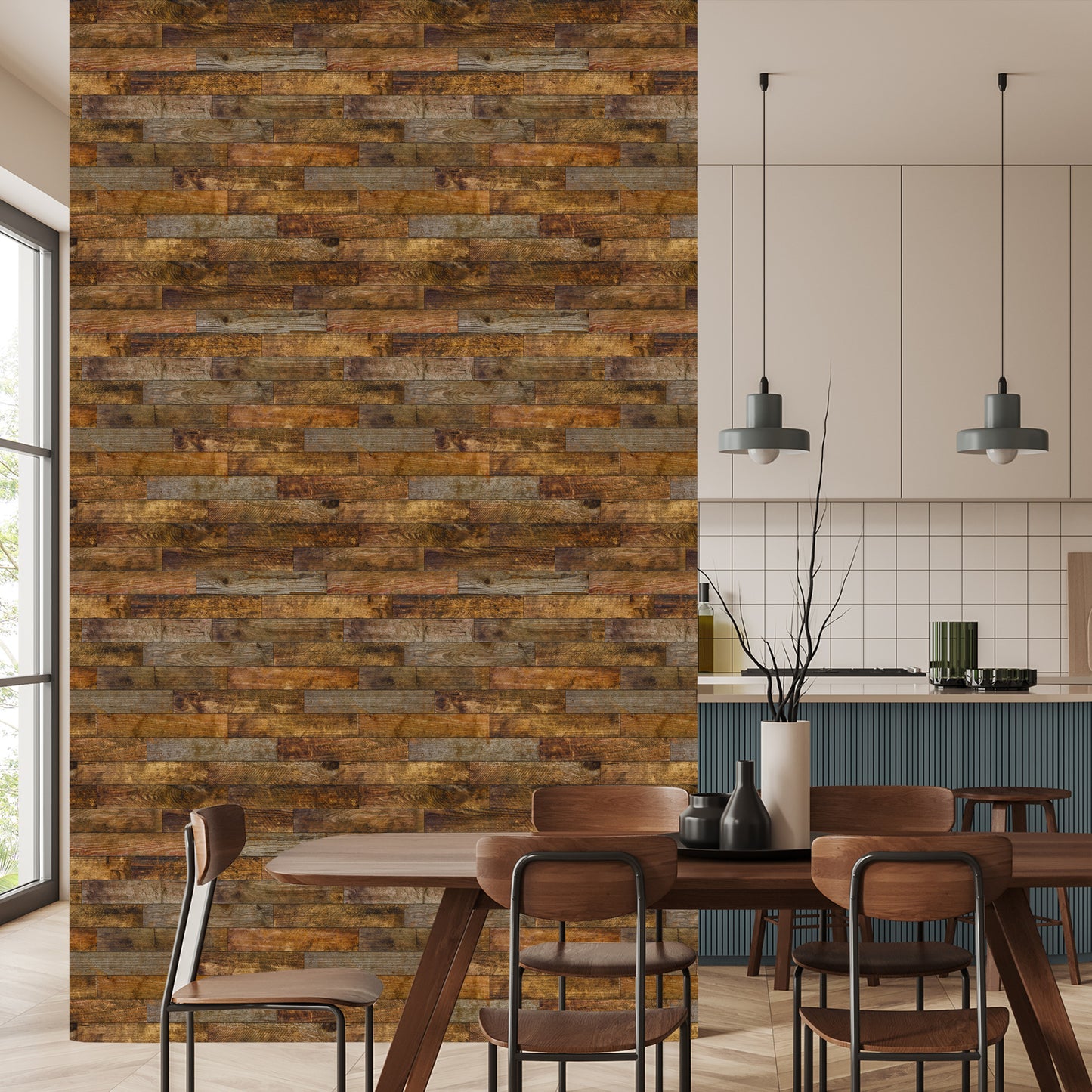Wallpaper Rustic Horizontal Wooden Planks