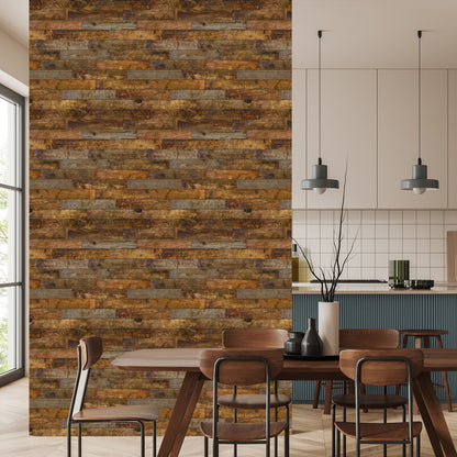 Wallpaper Rustic Horizontal Wooden Planks