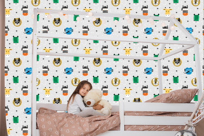Wallpaper Boy's Room In Colorful Animals