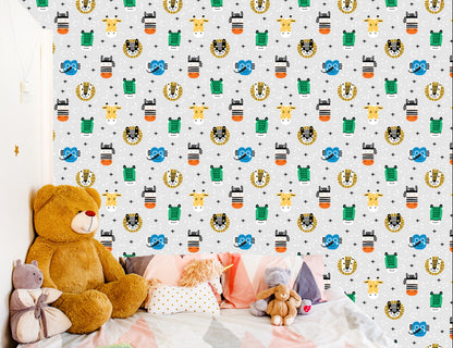 Wallpaper Boy's Room In Colorful Animals