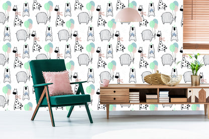 Wallpaper Elephant, Giraffe, Bear