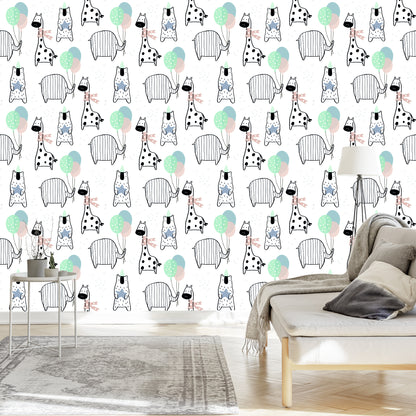 Wallpaper Elephant, Giraffe, Bear