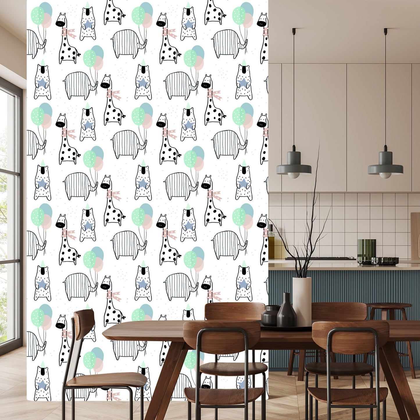 Wallpaper Elephant, Giraffe, Bear