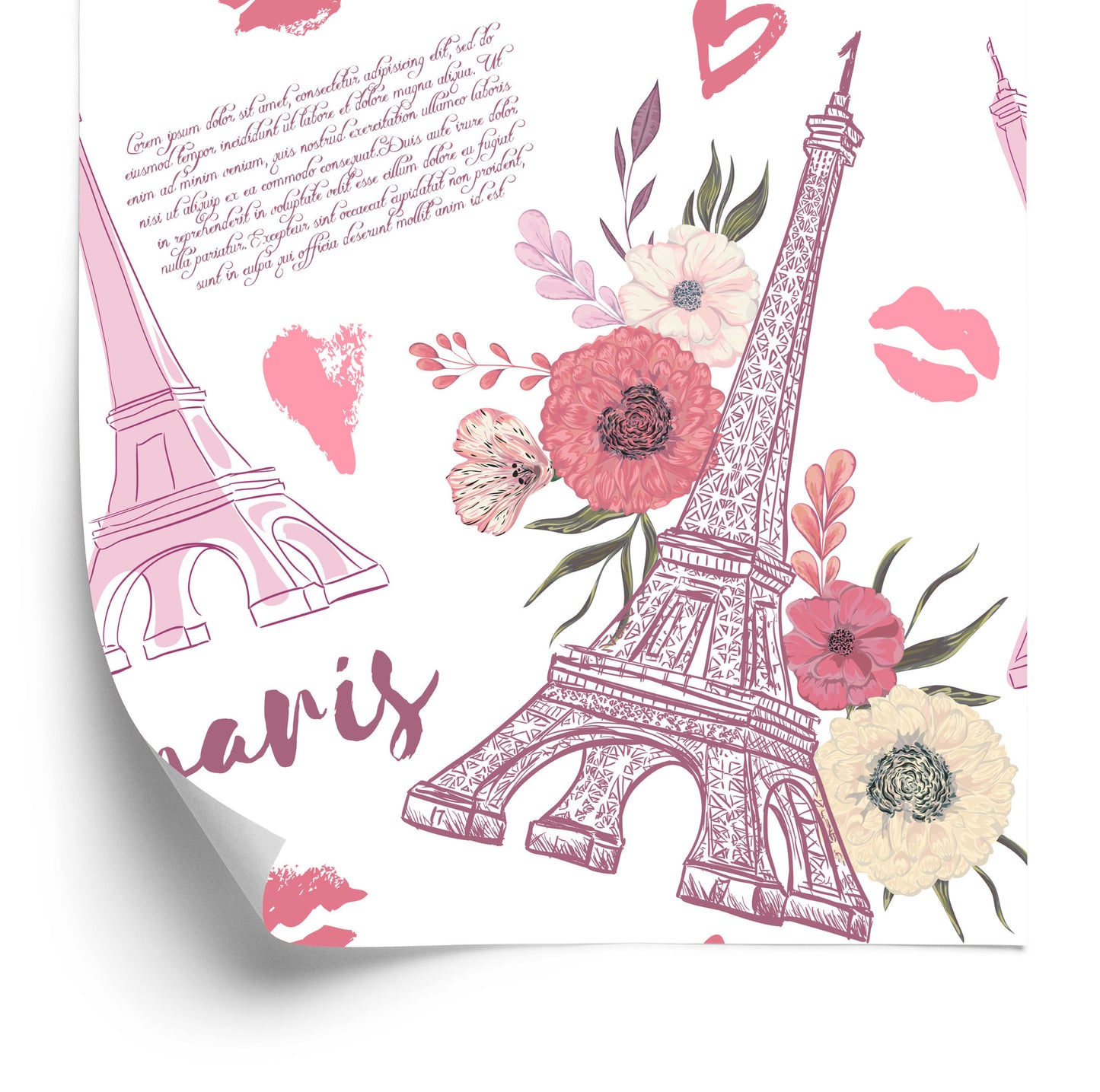 Wallpaper Eiffel Tower With Flowers And Hearts