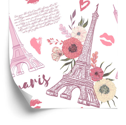 Wallpaper Eiffel Tower With Flowers And Hearts