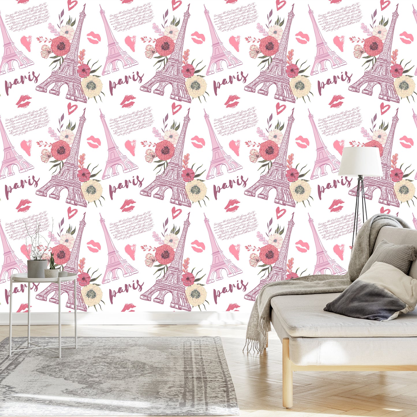 Wallpaper Eiffel Tower With Flowers And Hearts