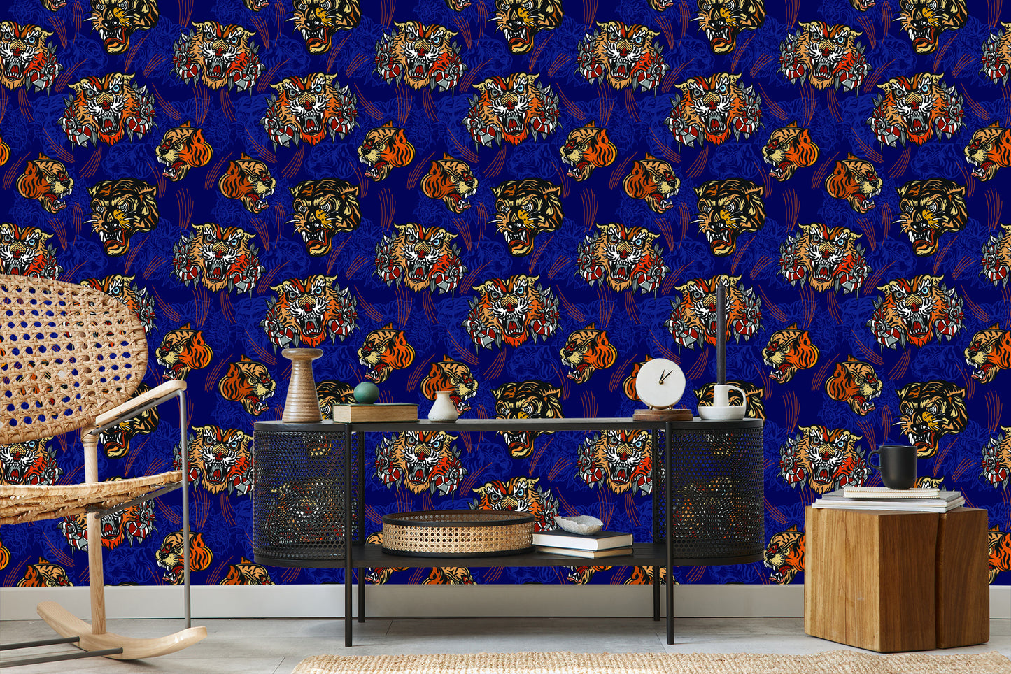 Wallpaper Tiger In Oriental Style